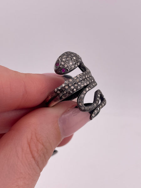size 6.75 sterling silver rhinestone spinel snake ring ***AS IS***
