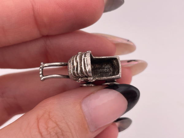 sterling silver 3D baby carriage stroller pendant