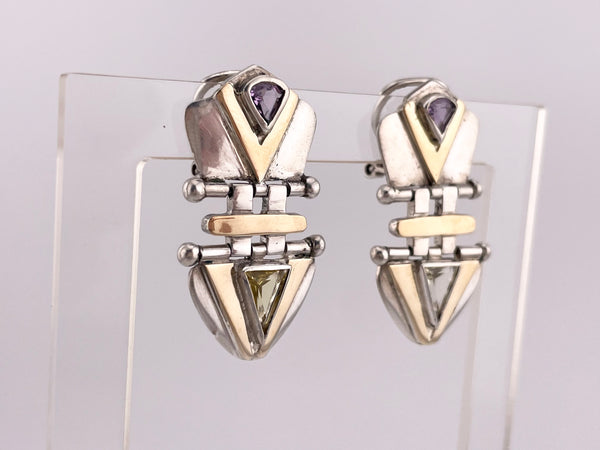 sterling silver & gold faceted amethyst & citrine door-knocker post earrings