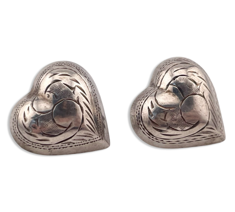 sterling silver etched heart post earrings