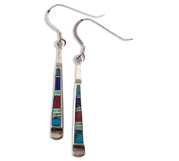 sterling silver double sided multi-stone inlay hook dangle earrings