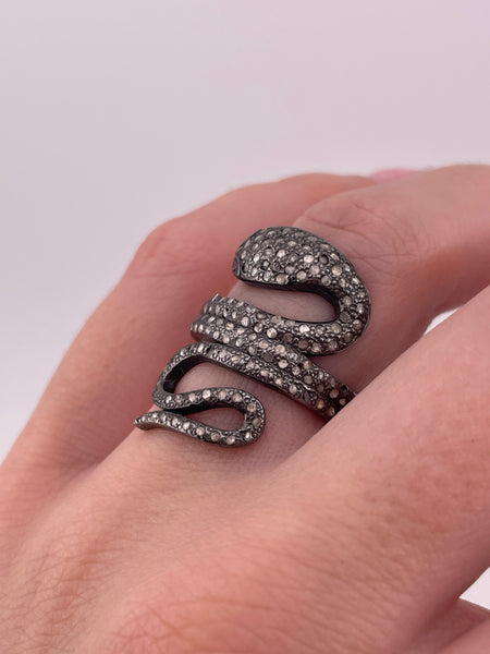 size 6.75 sterling silver rhinestone spinel snake ring ***AS IS***
