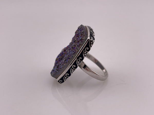 size 6.5 sterling silver synthetic druzy rectangle ring