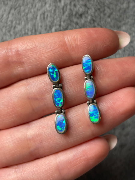 sterling silver synthetic opal hinge post earrings