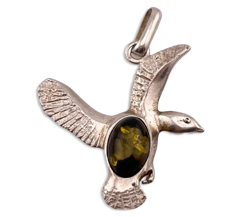 sterling silver amber bird pendant