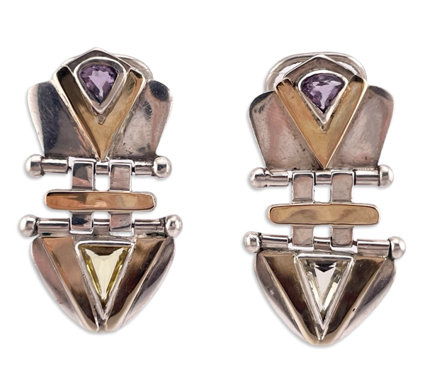 sterling silver & gold faceted amethyst & citrine door-knocker post earrings