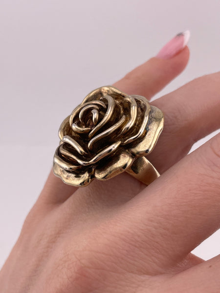 size 6.75 sterling silver gold wash electro-form rose flower ring ***AS IS***