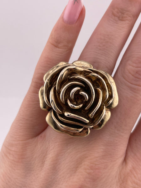 size 6.75 sterling silver gold wash electro-form rose flower ring ***AS IS***