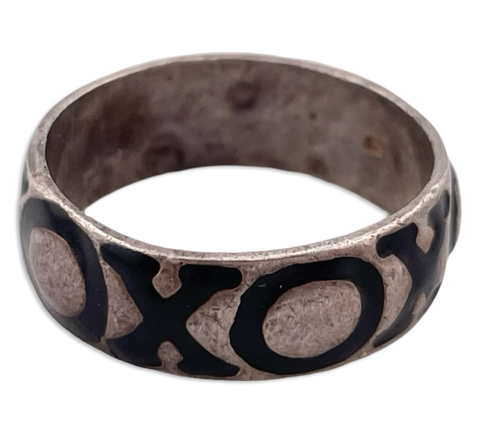 size 9.75 sterling silver XOXO black resin band ring
