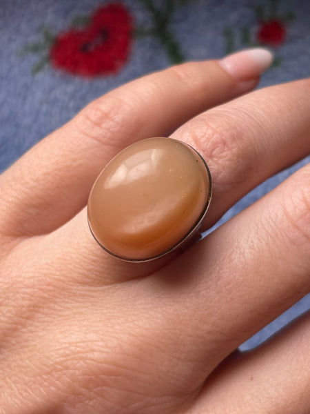 size 6.5 sterling silver peach moonstone ring