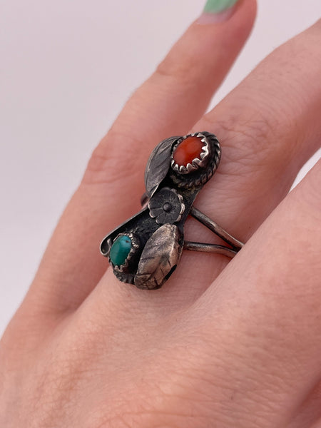 size 6.25 sterling silver turquoise coral ring