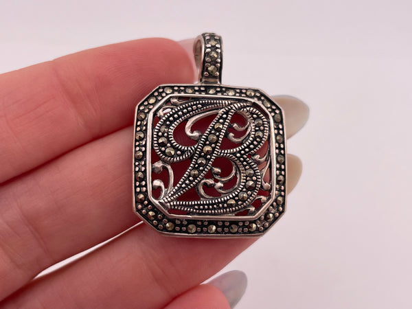 sterling silver 'B' letter initial marcasite pendant