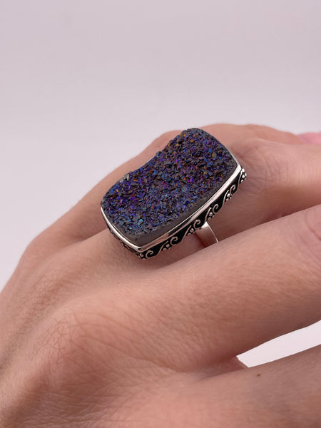 size 6.5 sterling silver synthetic druzy rectangle ring