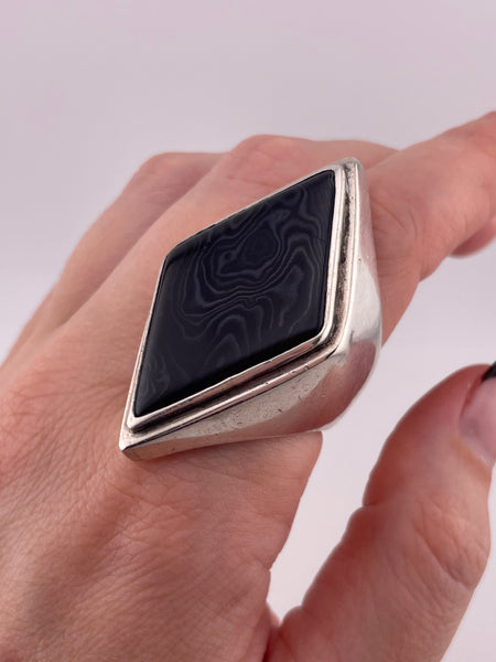 size 7.75 950 silver designer Barry Brinker chunky psilomelane ring