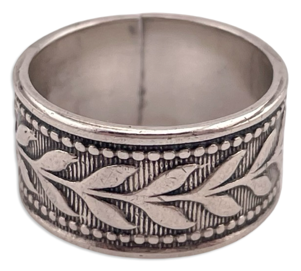 size 6.75 sterling silver Bernard Instone leaf band ring