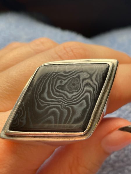 size 7.75 950 silver designer Barry Brinker chunky psilomelane ring