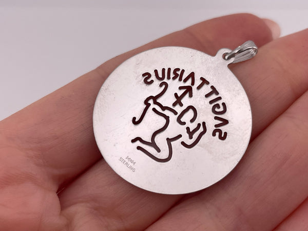 sterling silver Sagittarius the Archer zodiac etched cut-out design pendant