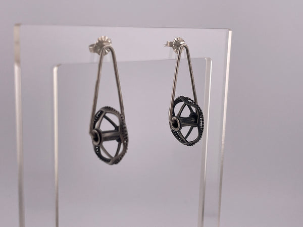 sterling silver textured spinning wheel post earrings