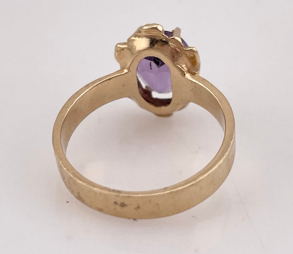 size 6.5 14k yellow gold seed pearl & faceted amethyst ring