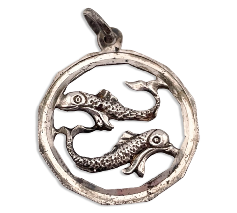 sterling silver cut-out design Pisces zodiac sign pendant