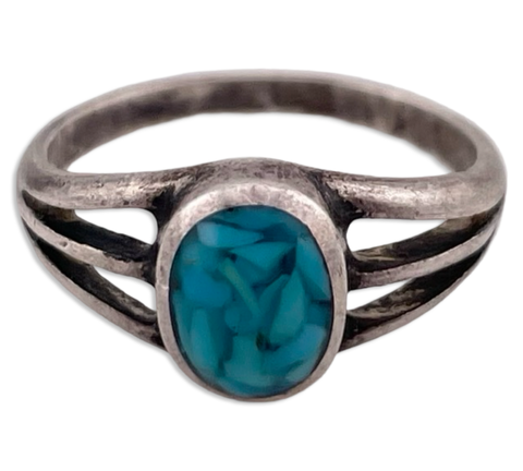 size 5 sterling silver crushed turquoise ring
