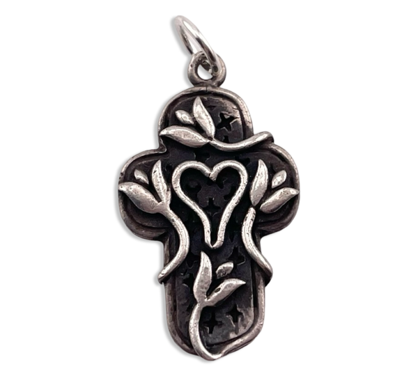 sterling silver heart flower cross pendant