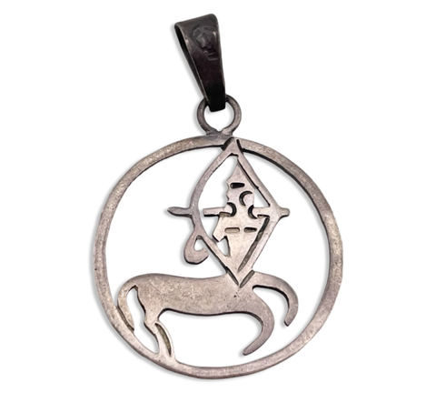 sterling silver cut-out design Sagittarius zodiac sign pendant