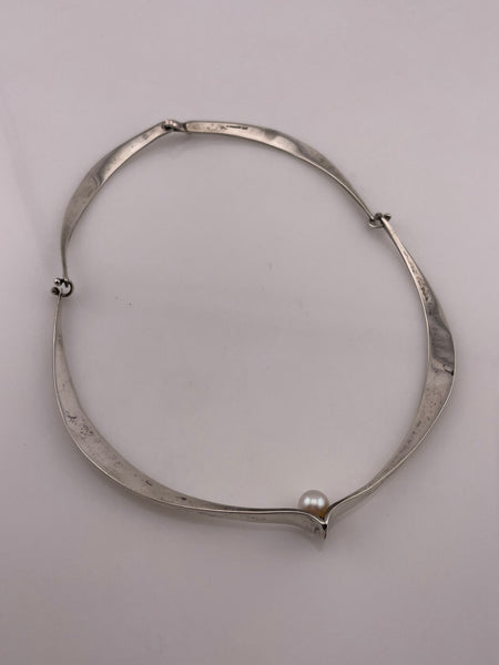 rare Ed Weiner ca. 1950s sterling silver MCM pearl collar necklace
