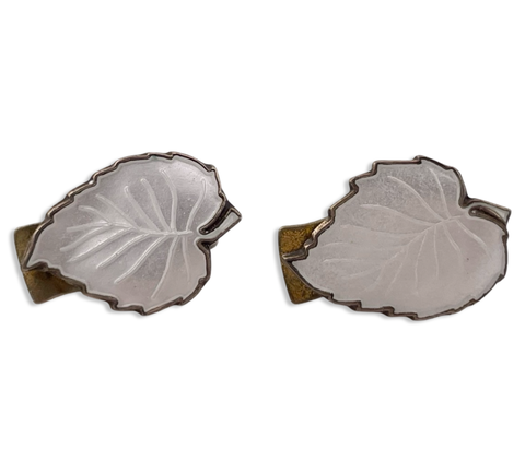 sterling silver enamel leaf clip-on gold wash earrings