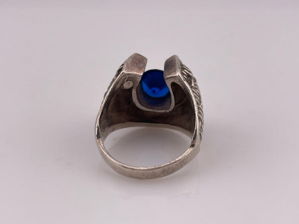 size 11.5 sterling silver faceted blue spinel horseshoe ring