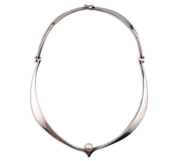 rare Ed Weiner ca. 1950s sterling silver MCM pearl collar necklace