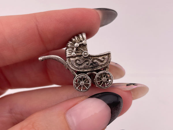 sterling silver 3D baby carriage stroller pendant
