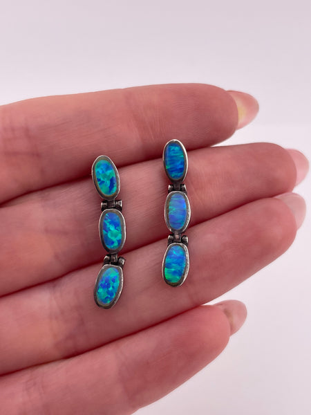 sterling silver synthetic opal hinge post earrings