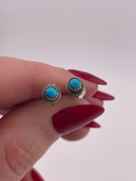 sterling silver small synthetic turquoise post stud earrings