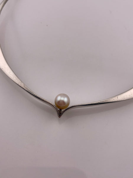 rare Ed Weiner ca. 1950s sterling silver MCM pearl collar necklace