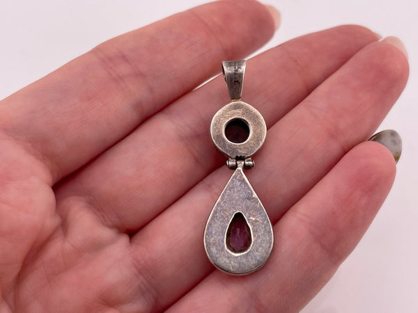sterling silver faceted blue glass & amethyst hinge pendant