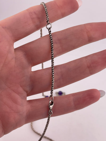 sterling silver 16" or 18-1/4"  amethyst leaf necklace