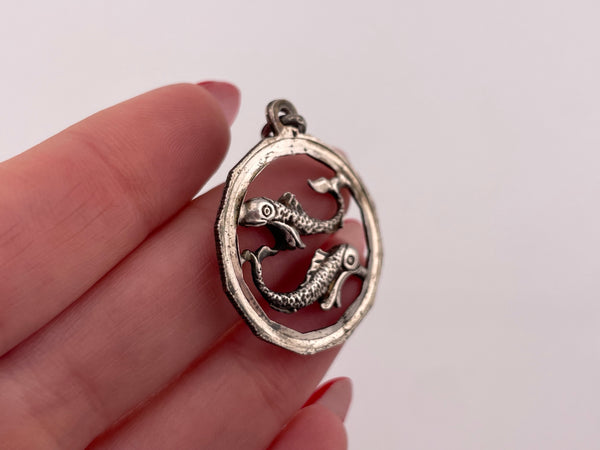 sterling silver cut-out design Pisces zodiac sign pendant