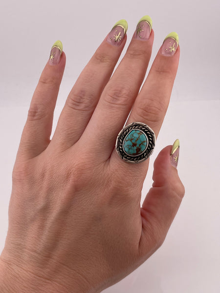 size 6.75 sterling silver Earl Chee Jr turquoise ring
