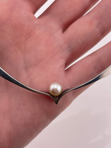 rare Ed Weiner ca. 1950s sterling silver MCM pearl collar necklace