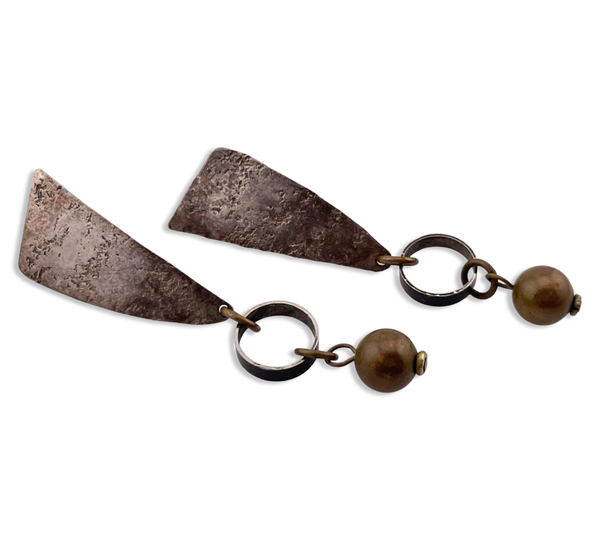 sterling silver & brass textured artisan Marjorie Baer post dangle earrings