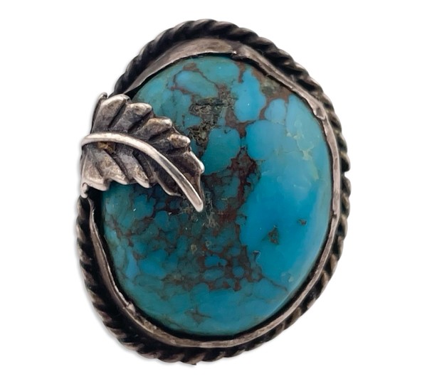 size 8.75 sterling silver turquoise leaf ring