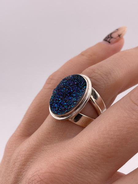 size 6.75 sterling silver blue druzy DTR ring