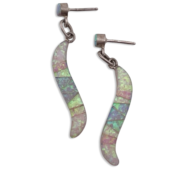 sterling silver synthetic opal post dangle earrings