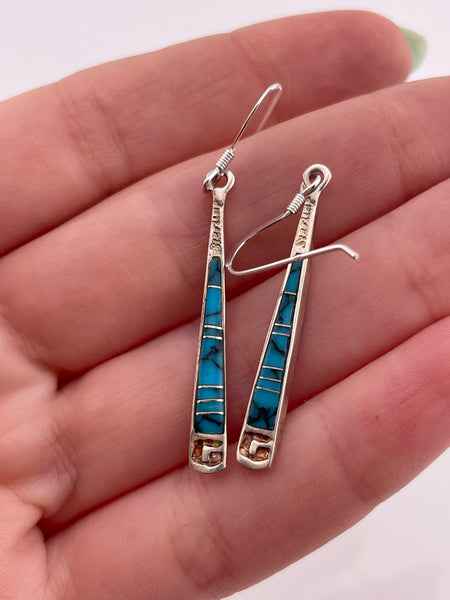 sterling silver double sided multi-stone inlay hook dangle earrings