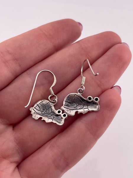 sterling silver turtle faceted blue glass hook dangle earrings