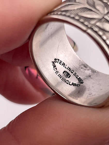 size 6.75 sterling silver Bernard Instone leaf band ring