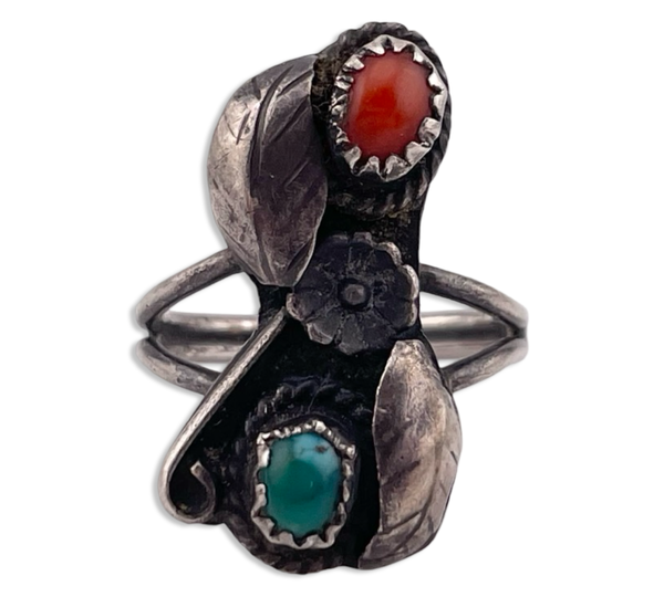 size 6.25 sterling silver turquoise coral ring