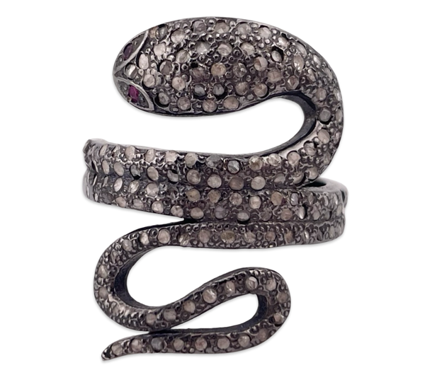 size 6.75 sterling silver rhinestone spinel snake ring ***AS IS***