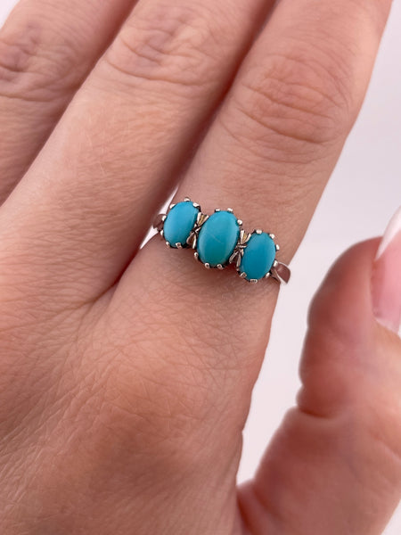 size 7.75 sterling silver triple synthetic turquoise ring